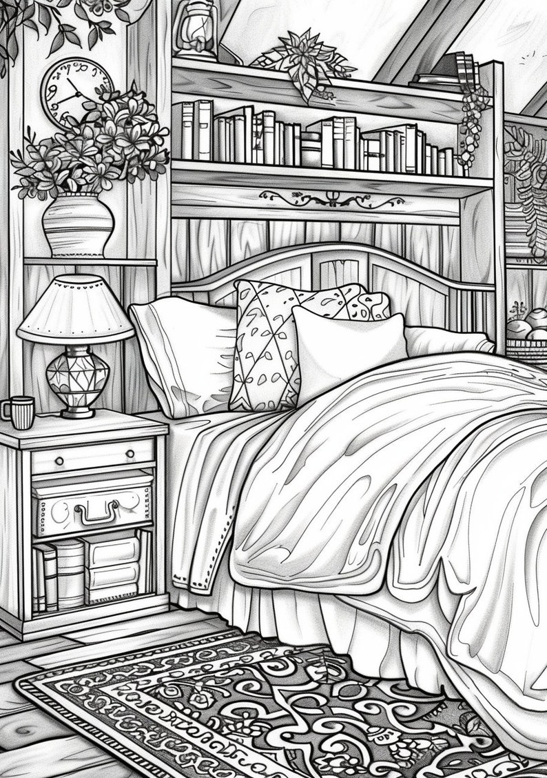 Cozy Interior Coloring Page PDF Book 37 High Quality Images Instant