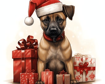 Christmas Malinois with Santa's Hat PNG Clipart Bundle - 47  High Quality PNG - Instant Download - Card Making, Printable Art, Digital Paper