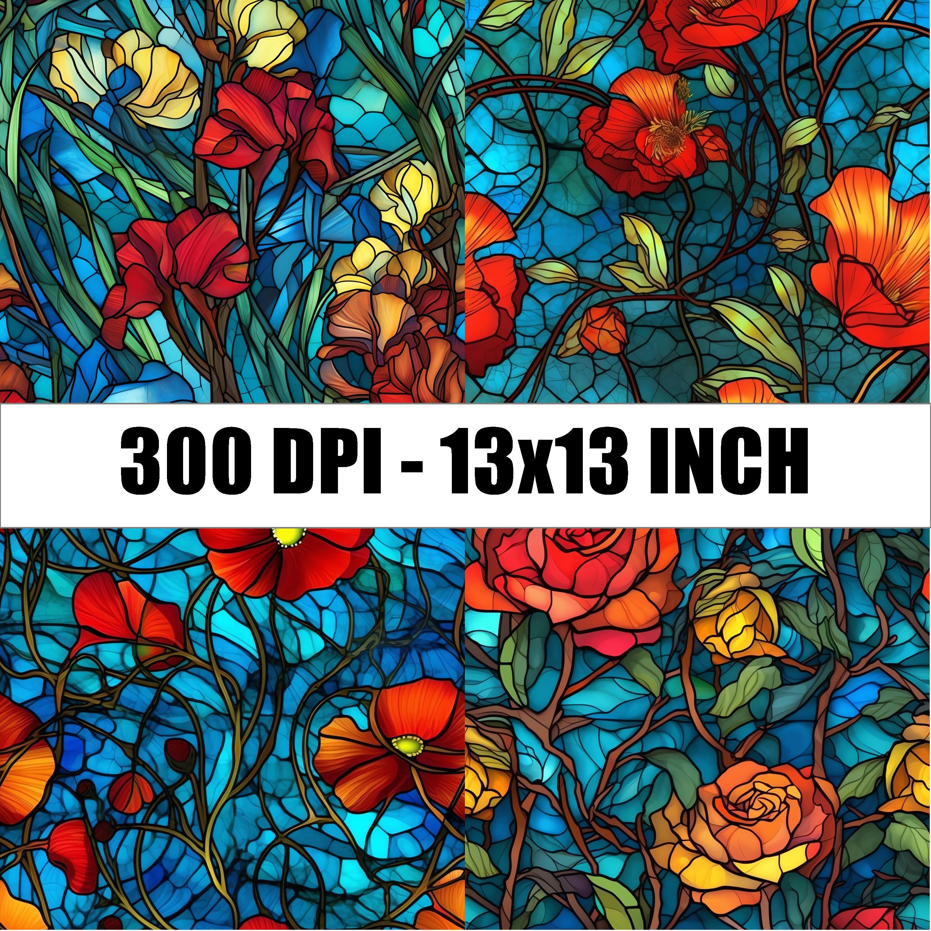 28 Stained Glass Flowers Seamless Patterns - Digital Paper Set, Red and ...