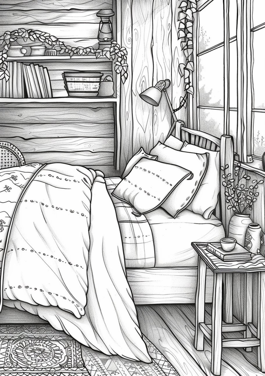 Cozy Interior Coloring Page PDF Book 37 High Quality Images Instant