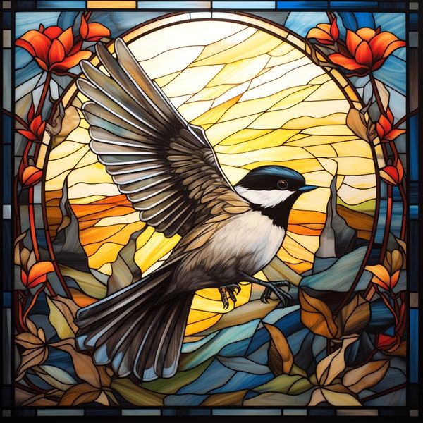 Chickadee Stained Glass PNG Clipart - 40 High Quality PNG - Instant Download - Card Making, Printable Art, Digital Paper PNG