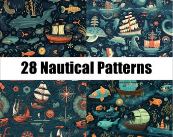 28 Nautical Adventure Abstract Seamless Patterns - Digital Paper Pack for Scrapbooking, Invitations, Stationery