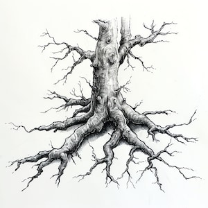 Tree Drawing Roots Thick Tree Root and Stump Sketch PNG Bundle - 45 High Quality PNG - Instant ...