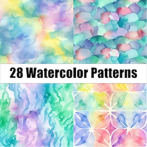 28 Watercolor Pastel Abstract Seamless Patterns - Digital Paper Pack for Scrapbooking, Invitations, Stationery, Backgrounds