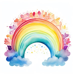 Boho Rainbow Clipart - 30 JPG de alta calidad - Descarga digital - Fabricación de tarjetas, Técnica mixta, Artesanía de papel digital