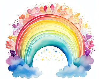 Boho Rainbow Clipart - 30 High Quality JPGs - Digital Download - Card Making, Mixed Media, Digital Paper Craft