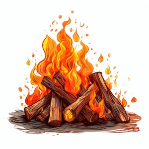 Pacchetto di clipart PNG di fuoco del camino del falò - 48 PNG di alta qualità Download immediato Calendario stampabile Scheda Tazza Tumbler Design a sublimazione PNG