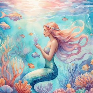 Watercolor Mermaid PNG Bundle 37 High Quality PNG Instant Download