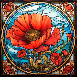 Coquelicot vitrail PNG Clipart - 50 PNG de haute qualité - téléchargement immédiat - fabrication de cartes, art imprimable, papier numérique PNG