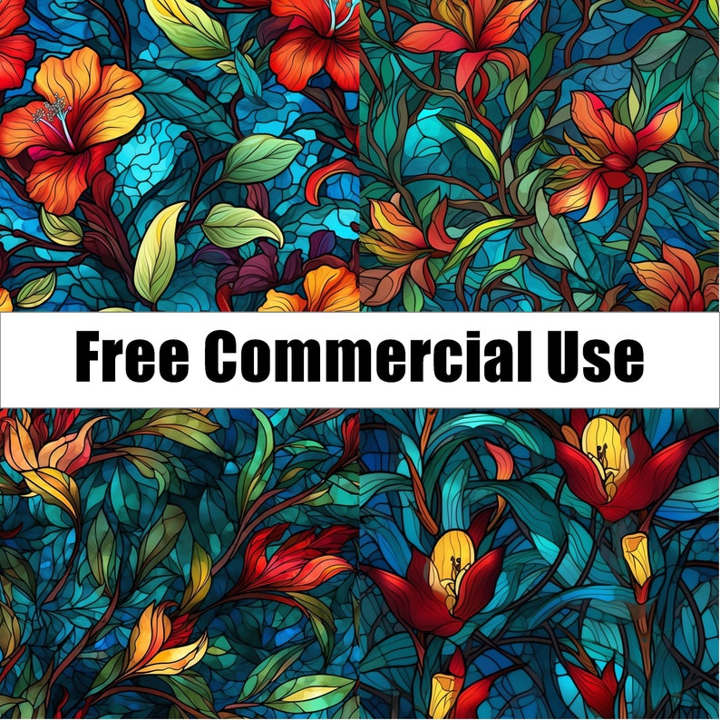 28 Stained Glass Flowers Seamless Patterns Digital Paper Set, Red and ...