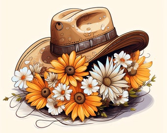 Country Western Floral PNG Clipart Bundle - 48 High Quality PNG - Instant Download - Card Making, Printable Art, Floral Sunflower Cowboy Hat
