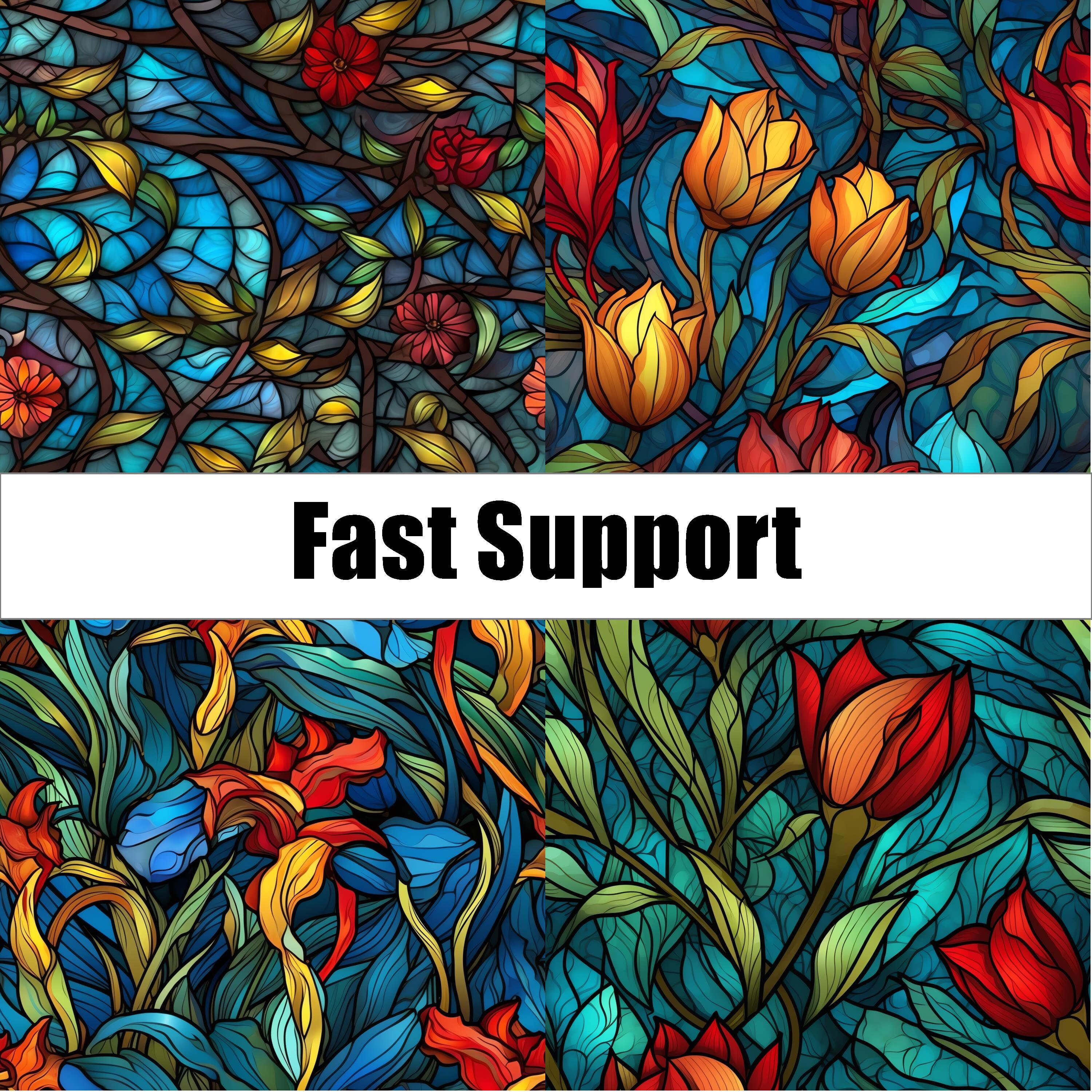 28 Stained Glass Flowers Seamless Patterns - Digital Paper Set, Red and ...