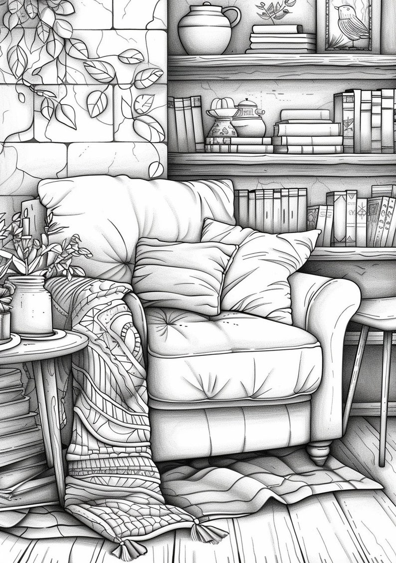 Cozy Interior Coloring Page PDF Book 37 High Quality Images Instant