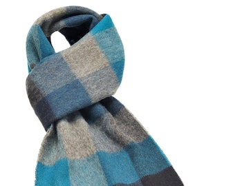 Bamburgh Turquoise Check Scarf, Merino Lambswool, Made in England