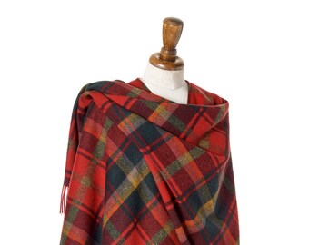 Bronte by Moon Full Size Ruana - Merino Lambswool - Dark Maple Tartan Plaid - Made in England
