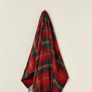 Scottish Tartan - Merino Lambswool -  Dark Maple Throw Blanket - Tartan Plaid - Made in England