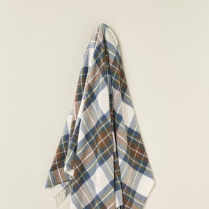 Bronte Moon Merino Lambswool -  Muted Blue Stewart Tartan - Check Plaid Throw Blanket - Made in England