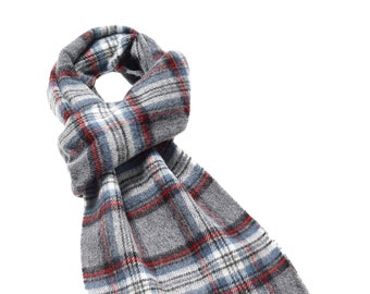 Bronte Moon Merino Lambswool Gray Stewart Tartan Scarf - Unisex - Made in the UK