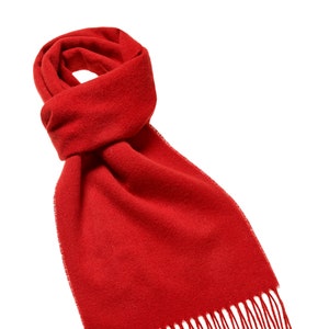 Merino Lambswool Luxury Plain Scarlet Red Scarf Unisex Made in England image 1