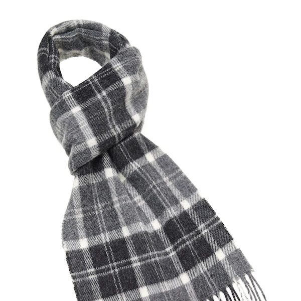 Hereford Charcoal Gray Scarf, Merino Lambswool Scarf, Charcoal Plaid Scarf, Unisex Scarf, Gray Plaid Scarf, Made in England