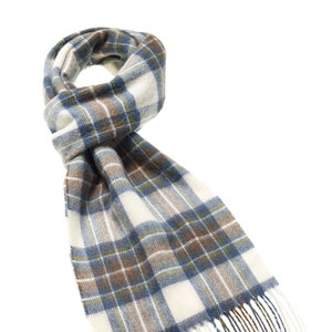 Bronte Moon -Muted Blue Stewart Tartan Scarf - Wool Unisex Scarf - Merino Lambswool - Made in England