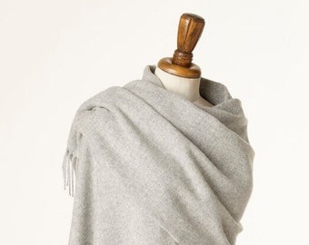 Merino Lambswool Blanket Scarf - Silver Shawl Wrap, Made in England