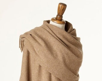 Merino Lambswool Shawl - Blanket Scarf - Plain Camel Shawl - Luxury Wrap - Made in the UK