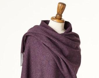 Merino Lambswool Shawl - Blanket Scarf - Plain Purple Shawl - Luxury Wrap -  Purple Heather - Made in UK