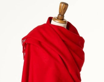 Merino Lambswool Shawl - Blanket Scarf - Plain Scarlet Red Shawl - Luxury Wrap - Bronte Moon