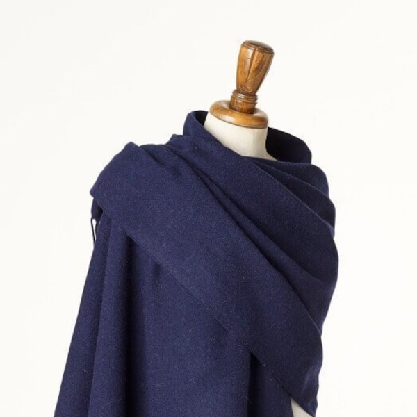 Merino Lambswool Shawl - Blanket Scarf - Plain Navy Blue Shawl - Stole - Luxury Wrap - Made in the UK