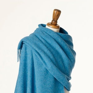 Merino Lambswool Shawl Blanket Scarf Plain Blue Shawl Luxury Oceano Blue Stole Made in England image 1