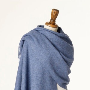 Merino Lambswool Shawl - Blanket Scarf - Air Force Blue Shawl - Stole - Luxury Wrap - Bronte Moon