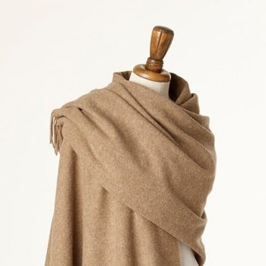 Merino Lambswool Shawl - Blanket Scarf - Plain Camel Shawl - Luxury Wrap - Made in the UK