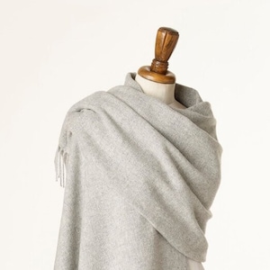 Merino Lambswool Shawl - Blanket Scarf - Plain Silver Shawl - Stole - Silver Wrap -Made in England