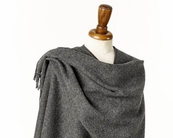 Elegant Plain Gray Ruana - Wool Ruana Cape Wrap for Women, Bronte Moon Merino Lambswool from England
