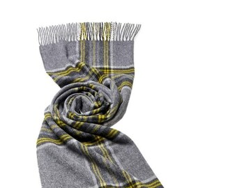 Merino Lambswool Wrap - Stole - Shawl - Plaid Filey Gray - Made in the UK