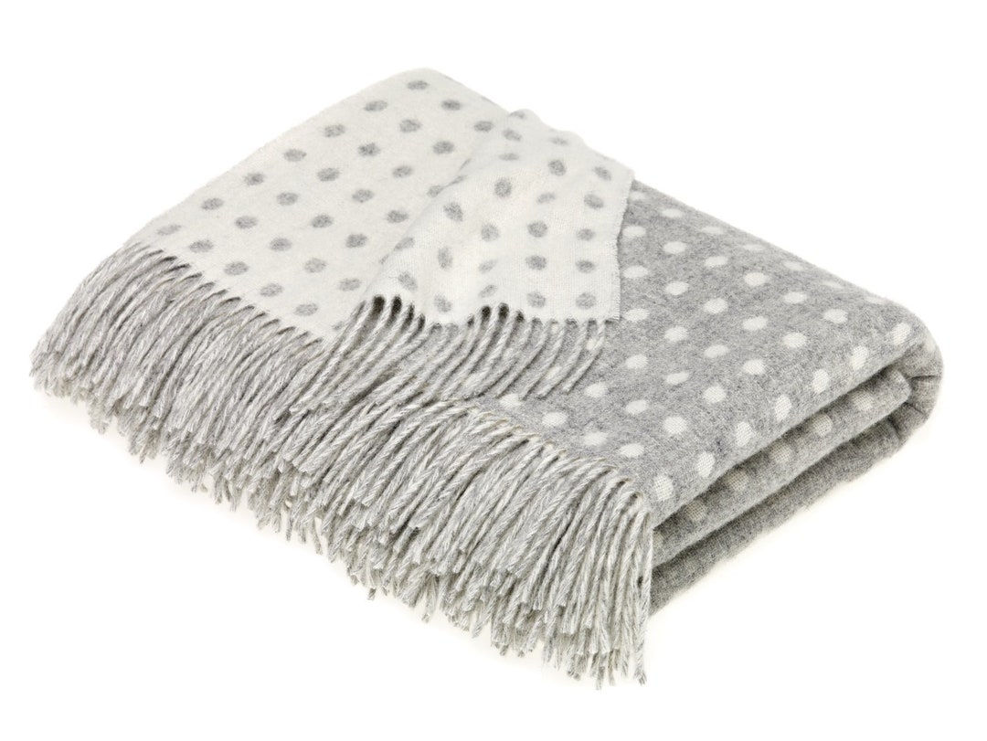 Bronte Moon Merino Lambswool Spot Gray Throw Blanket Reversible Blanket
