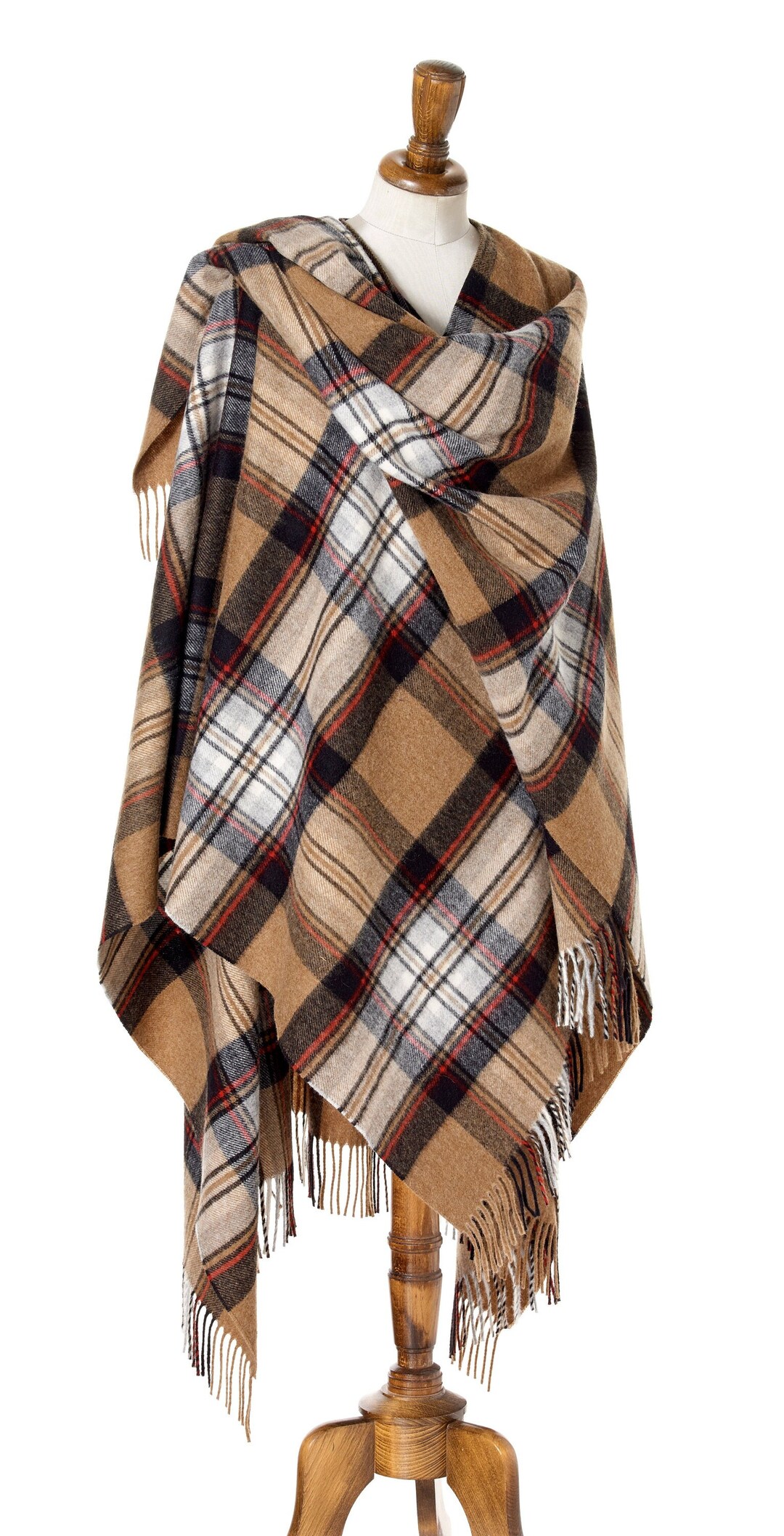 Bronte by Moon Full Size Ruana - Merino Lambswool - Tartan Camel ...