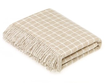 Athens Check - Merino Lambswool Throw Blanket  - Beige Throw Blanket