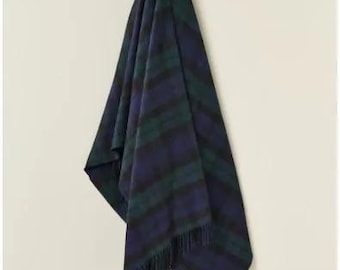 Scottish Tartan Plaid Throw Blanket, Merino Lambswool, Clan Campbell Black Watch, Made in England