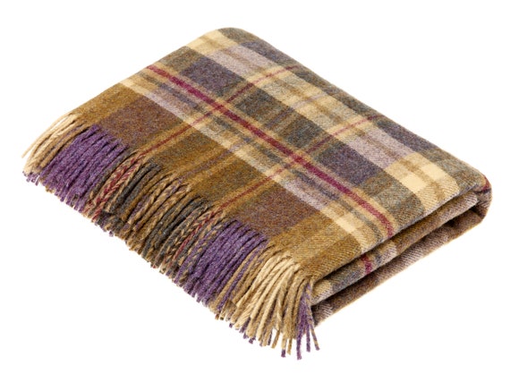 Pure New Wool Throw Blanket Glen Coe Heather Made in England