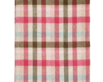 Multi-Plaid-Pink/Green-Merino Lambswool Throw-Made in England