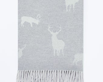 Stag Throw Gray, Merino Lambswool, Made in England