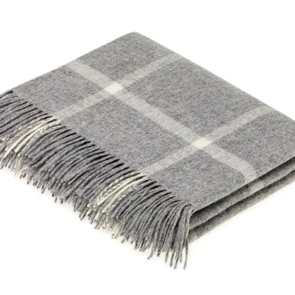 Gray Wool Blanket, Merino Lambswool Throw Blanket, Gray Windowpane Blanket, Made in England, Home Decor, Gray Plaid Blanket, Bronte Moon