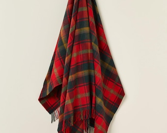 Tartan Plaid- Merino Lambswool Throw Blanket-  Dark Maple Tartan - Made in England