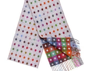 Grey Lambswool Multi-Spot Scarf, Stylish Scarf, Made in England