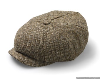 Baker Boy Cap - Unisex - Newsboy Cap / Baker Boy Hat - Brown Herringbone - Country Brown, Peaky Hat - Made In England
