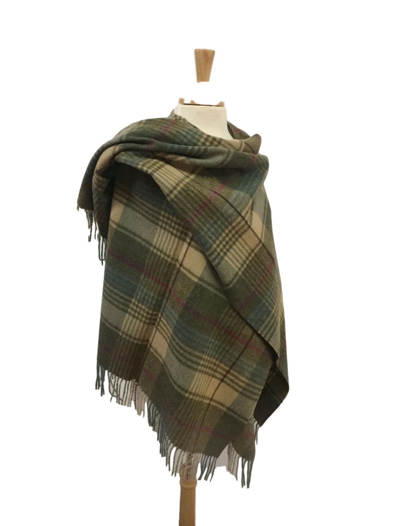 Bronte Moon Merino Lambswool Ruana Swale Green Beige Plaid Etsy