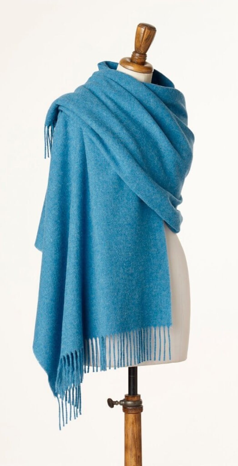 Merino Lambswool Shawl Blanket Scarf Plain Blue Shawl Luxury Oceano Blue Stole Made in England image 1