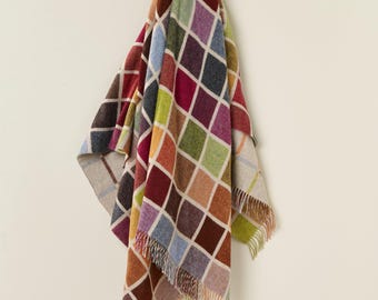 Multiblock Geometric - Beige Multi - Merino Lambswool Throws - Made in UK